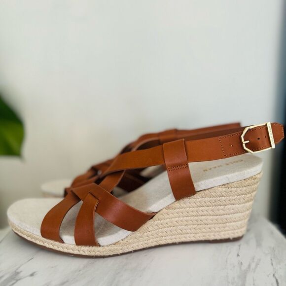 Cole Haan Crystal Wedge Leather Espadrille Strap Sandal, Brown, Size 11, NWOB - Picture 11 of 16